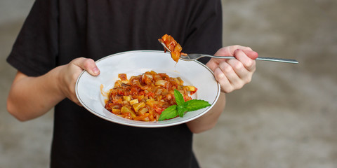 stewed vegetables - pumpkin, tomato, onions, carrots, zucchini, eggplant and more. . food background. top view