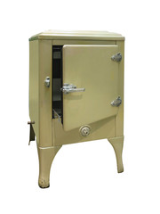 Old refrigerator vintage fridge with chrome handle isolated on white background © alexrow