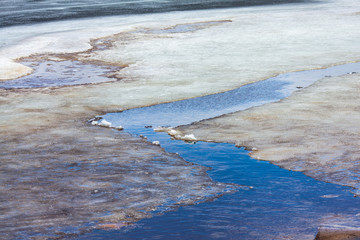 Water in ice winter lake