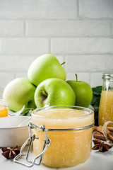 Homemade apple jam or sauce, with green apples and spices