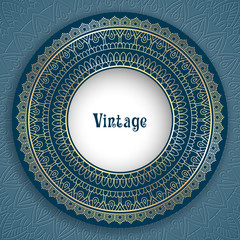 Vintage ornamental round frame for greeting card, invitation or packaging design. Vector Illustration