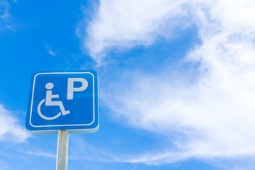 Label disabled parking on Cloud and blue sky background. Label symbol Disabled parking on the road...