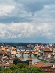 Obraz premium Panorama of Florence, view of the city from above, you can see the domes of the cathedrals, bridge