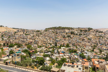 Fototapeta na wymiar Wide view on residential neighborhoods in East Jerusalem