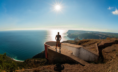 hiker on beauty landscape Crimea background
