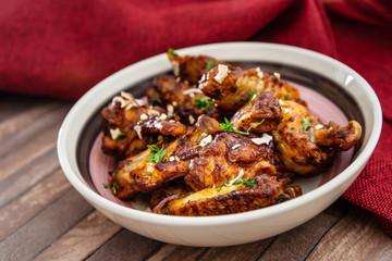 roasted sleeves chicken with potatoes and barbecue sauce