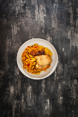 Chicken and chorizo paella with Mussels