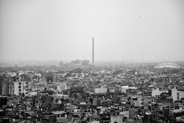 An aerial view of Old Delhi taken from the Jama Masjid in New Delhi, India. 