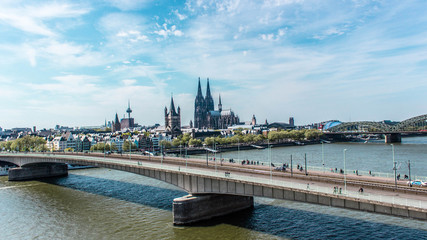 Obraz premium Cologne, Germany aerial view over the Rhine River.