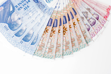 Various Icelandic banknotes isolated on white background