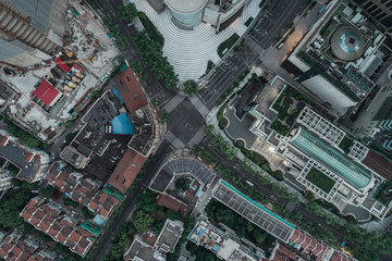 Aerial View of business area and cityscape in dawn, West Nanjing road, Jing`an district, Shanghai