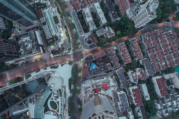 Aerial View of business area and cityscape in dawn, West Nanjing road, Jing`an district, Shanghai