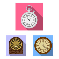 Vector illustration of clock and time icon. Collection of clock and circle stock symbol for web.