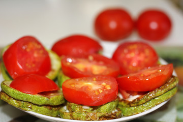 Dish of zucchini and tomato