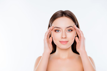 Front close up portrait of beautiful attractive with perfect ide