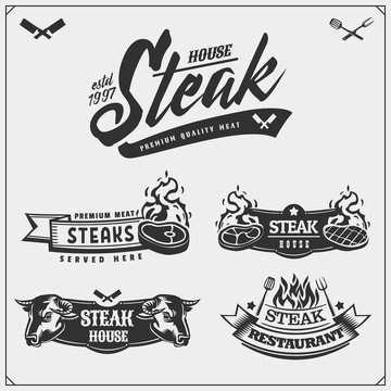 BBQ Collection. Set of grill steak labels, badges and emblems. Fresh beef.