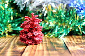 Christmas bright toys and cones for spruce
