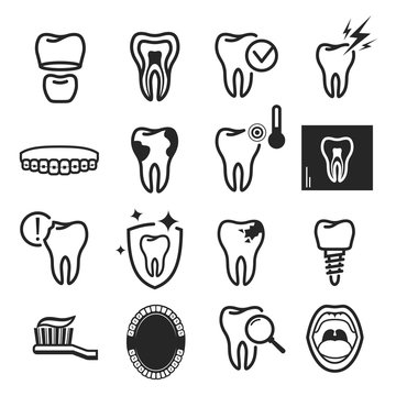 Dental care icon set on white background