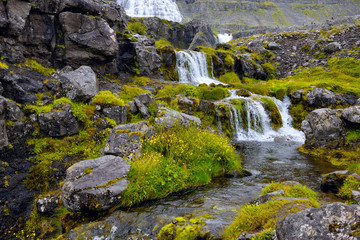 View of the Dynjandi waterfall of the West Fjords.