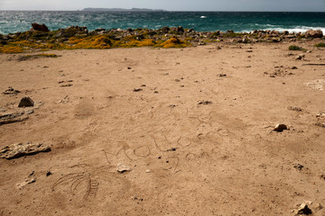 Text written on the sand. Mallorca