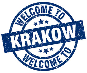 welcome to Krakow blue stamp