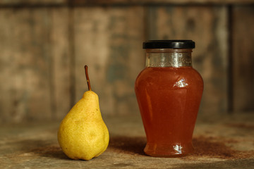 pears. pear jam. food background. top view