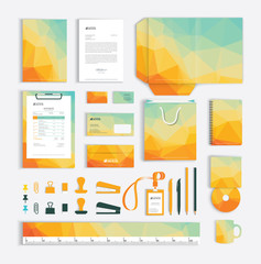 Corporate identity design template with yellow polygonal pattern