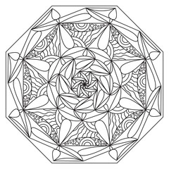 Mandala coloring for adult. Black and white pattern. Relax and mediation.  Vector illustration.