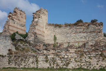 Fototapeta na wymiar Ruins of the Walls of Constantinople (today Istanbul in Turkey)..