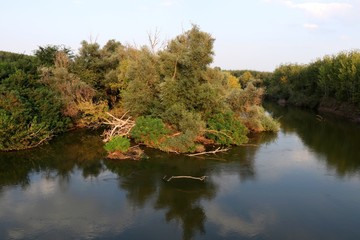 Strymonas river in Serres, Greece. Autumn landscape.