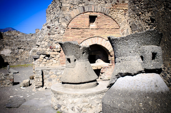 Bakery in Pompeii. Pompeii was destroyed by the eruption of the volcano Vesuvius in AD 79.