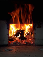 Flame, fairewood, fire., russian stove