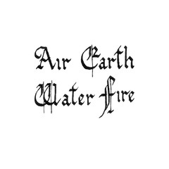 Four nature elements. Calligraphic inscription. Air, earth, water, fire. Hand drawn words. Gothic Font.