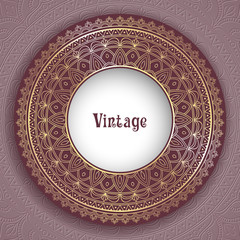 Vintage ornamental round frame for greeting card, invitation or packaging design. Vector Illustration