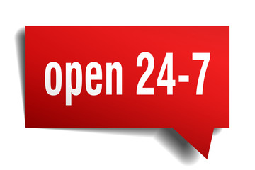 open 24 7 red 3d speech bubble