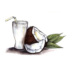 lemon and a glass of freshly prepared lemonade on a white. sketch made by hand