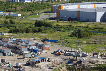 Fototapeta premium Temporary outbuildings on the construction site, top view