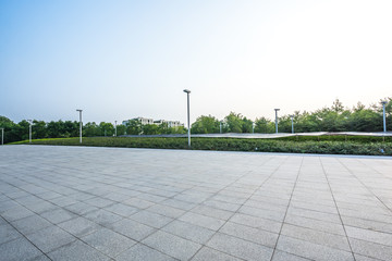 empty square with city skyline