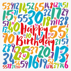 Happy Birthday word cloud collage with numbers, holiday concept background