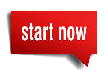 start now red 3d speech bubble