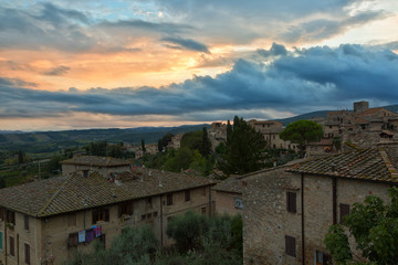 Obraz premium Tuscany,view from the walls of Montepulciano in sunset, Italy