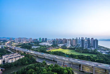 Naklejka premium panoramic city skyline in hangzhou china