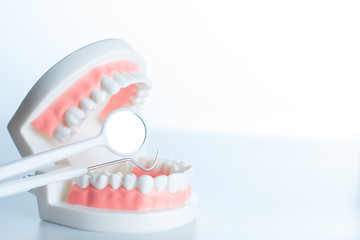 Fototapeta na wymiar Dental model with dental equipment in oral health concept.