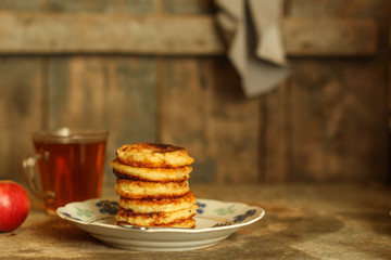 pancakes. breakfast and coziness. food background. top view and copy space