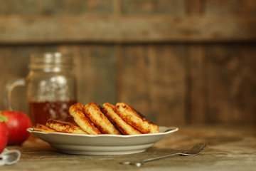 pancakes. breakfast and coziness. food background. top view and copy space