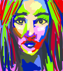 Beautiful woman colorful painting Vector. Abstract graphic style portraits