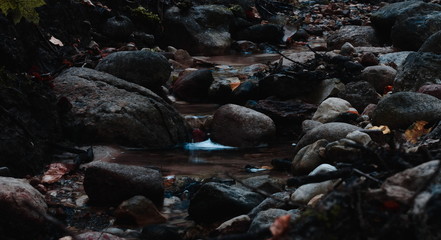Small stream flowing through rocks with long exposure
