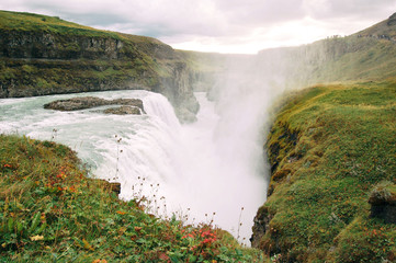 Landscapes of Gullfoss waterfall in Iceland