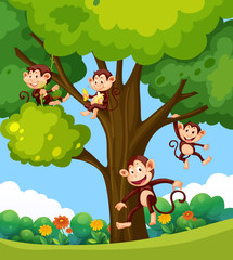Monkey playing at the tree © GraphicsRF