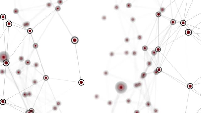 Network 3d animation seamless loop blue connected red circles white background